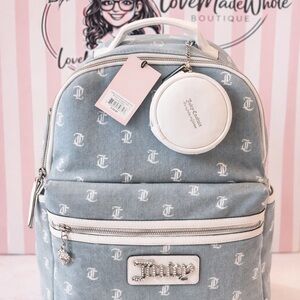 Stylish Blue Backpack with Logo Pattern